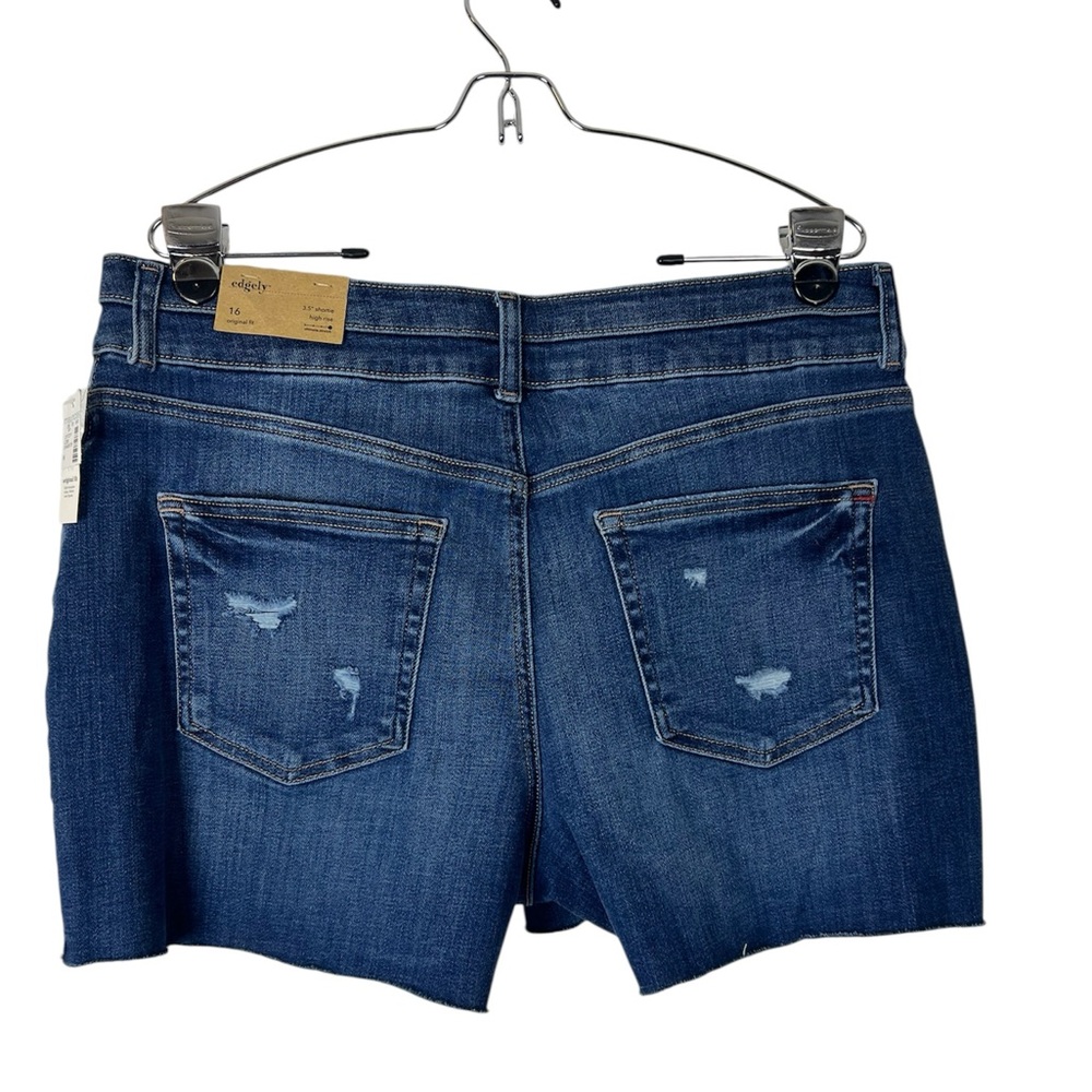 NWT Edgely denim shorts distressed size 16 high rise original fit stretch - Picture 2 of 8